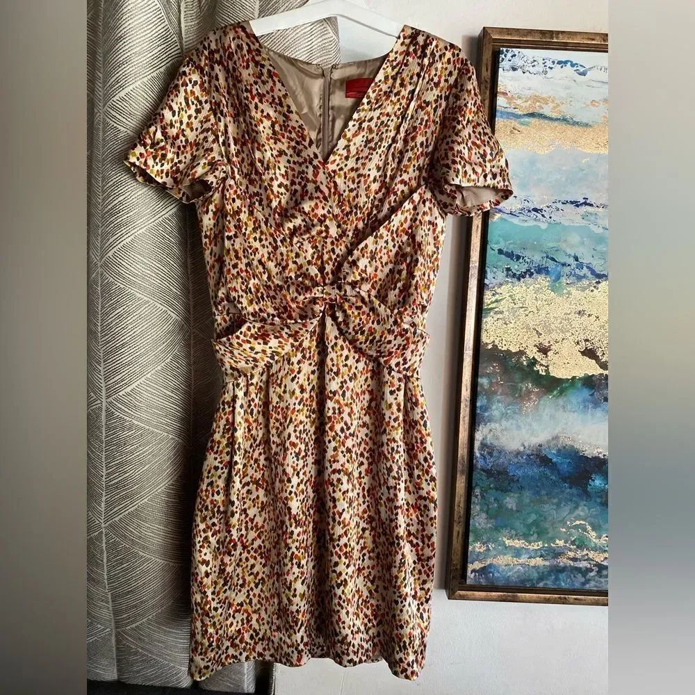 Carolina Herrera Silk Printed Dress Size Multicolor Ribbon Size 10